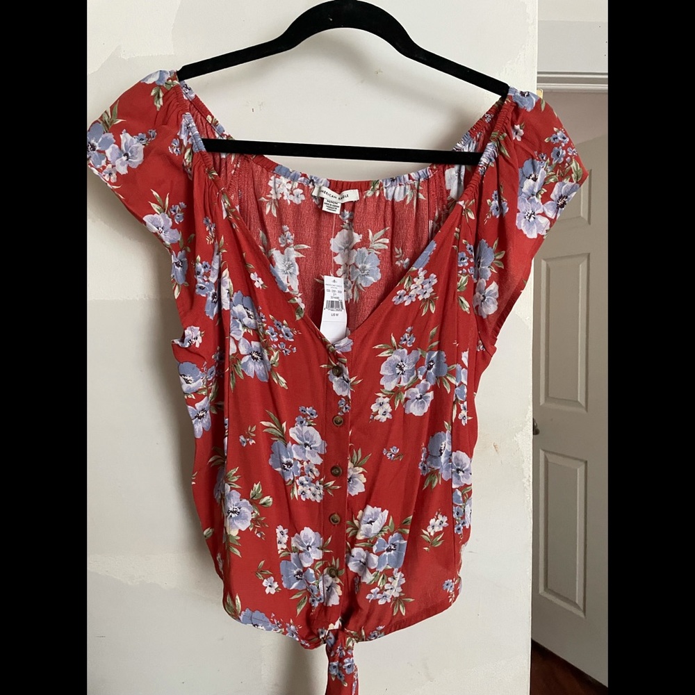 NWT: AE Floral Tie-Front Crop Top
